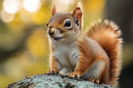 Squirrel perched on tree trunk enjoying a sunny day in the fores, an Animal Photo by AlyaAnd