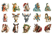 Funny Christmas Horses Clipart, an Illustration by SinaCreation (Thumbnail 2 of 7)