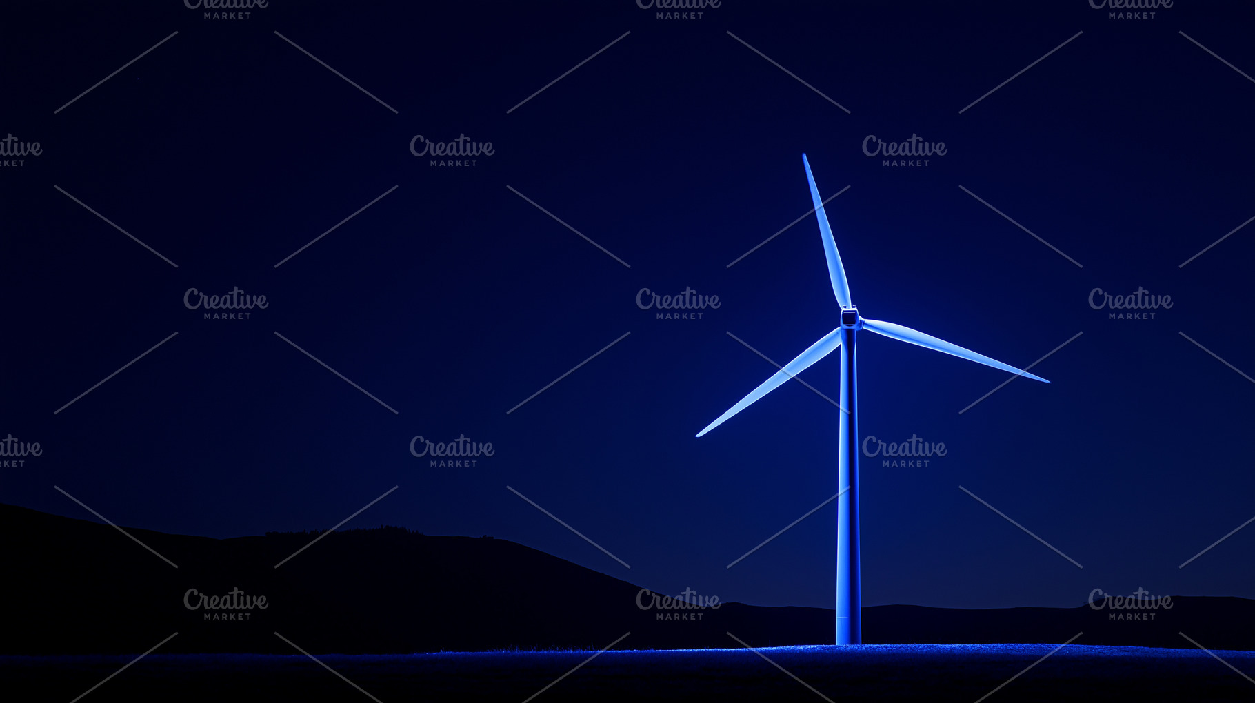 Single wind turbine illuminated in, a Nature Photo by MistyDay