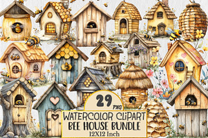 Bee House Clipart Bundle, a Work Illustration by Rose Art