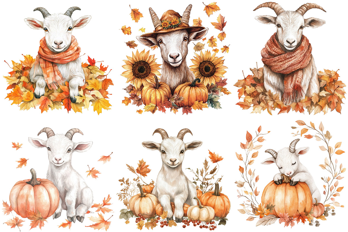 Fall Goat Sublimation Clipart Bundle, an Animal Illustration by ...