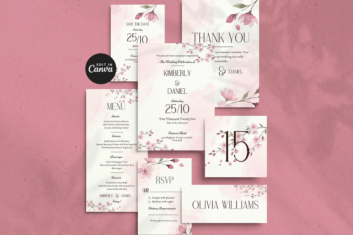 Pink Floral Wedding Invitation Suite, an Invitation Template by Arslan (Photo 1 of 6)