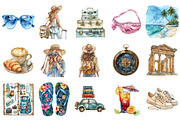 Watercolor Traveler Summer Clipart, an Illustration by Design Market (Thumbnail 3 of 5)