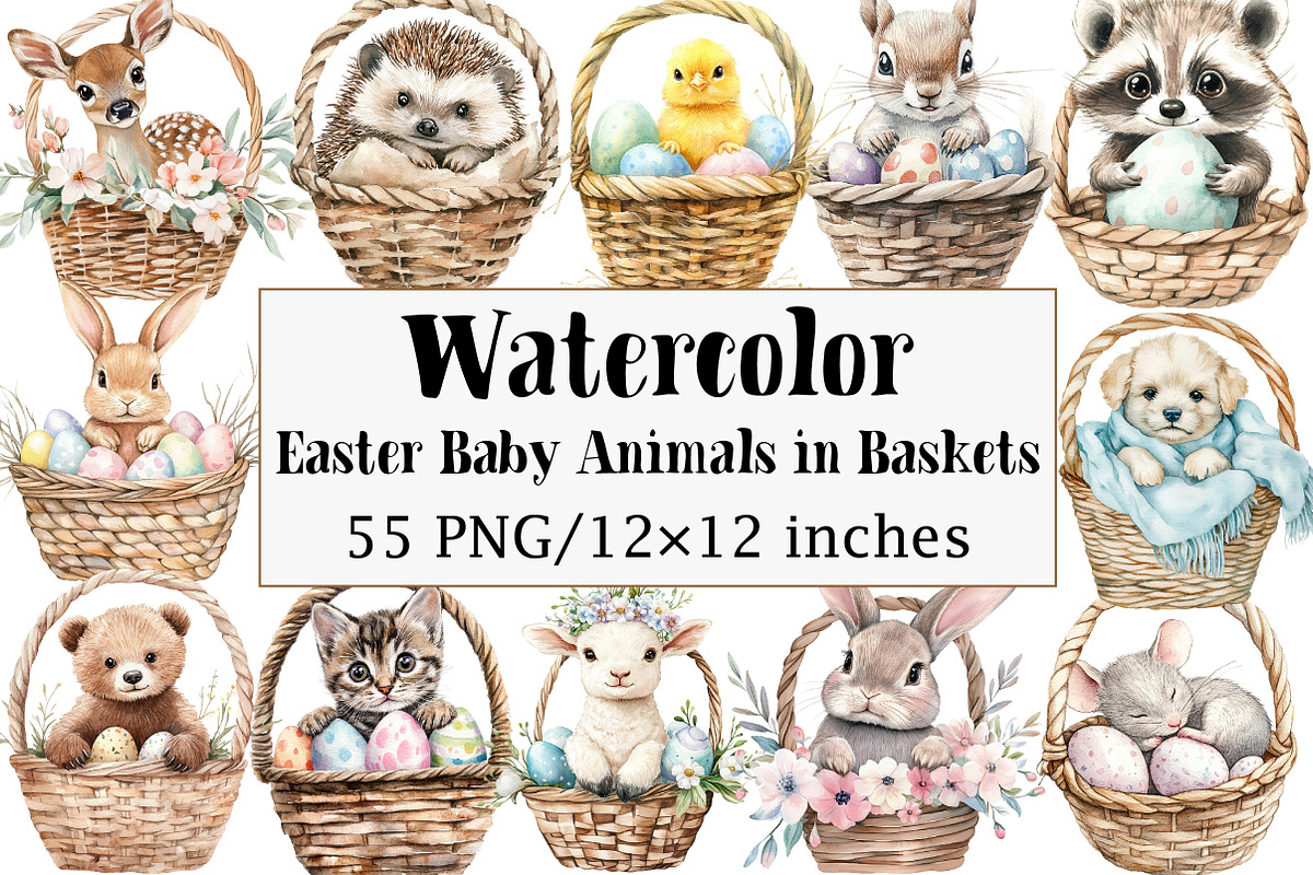 Easter Baby Animals in Baskets, an Illustration by Design Market (Photo 1 of 5)