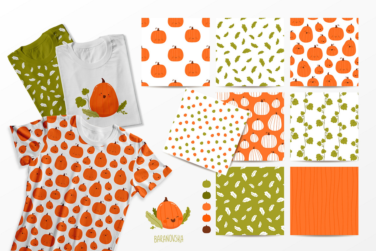 Happy pumpkins. Clipart and patterns, an Illustration by Baranovska (Photo 3 of 7)