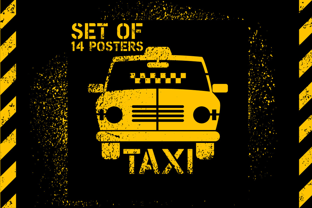 Taxi retro grunge vector poster set., a Transportation Illustration by PoPaShop (Photo 1 of 15)