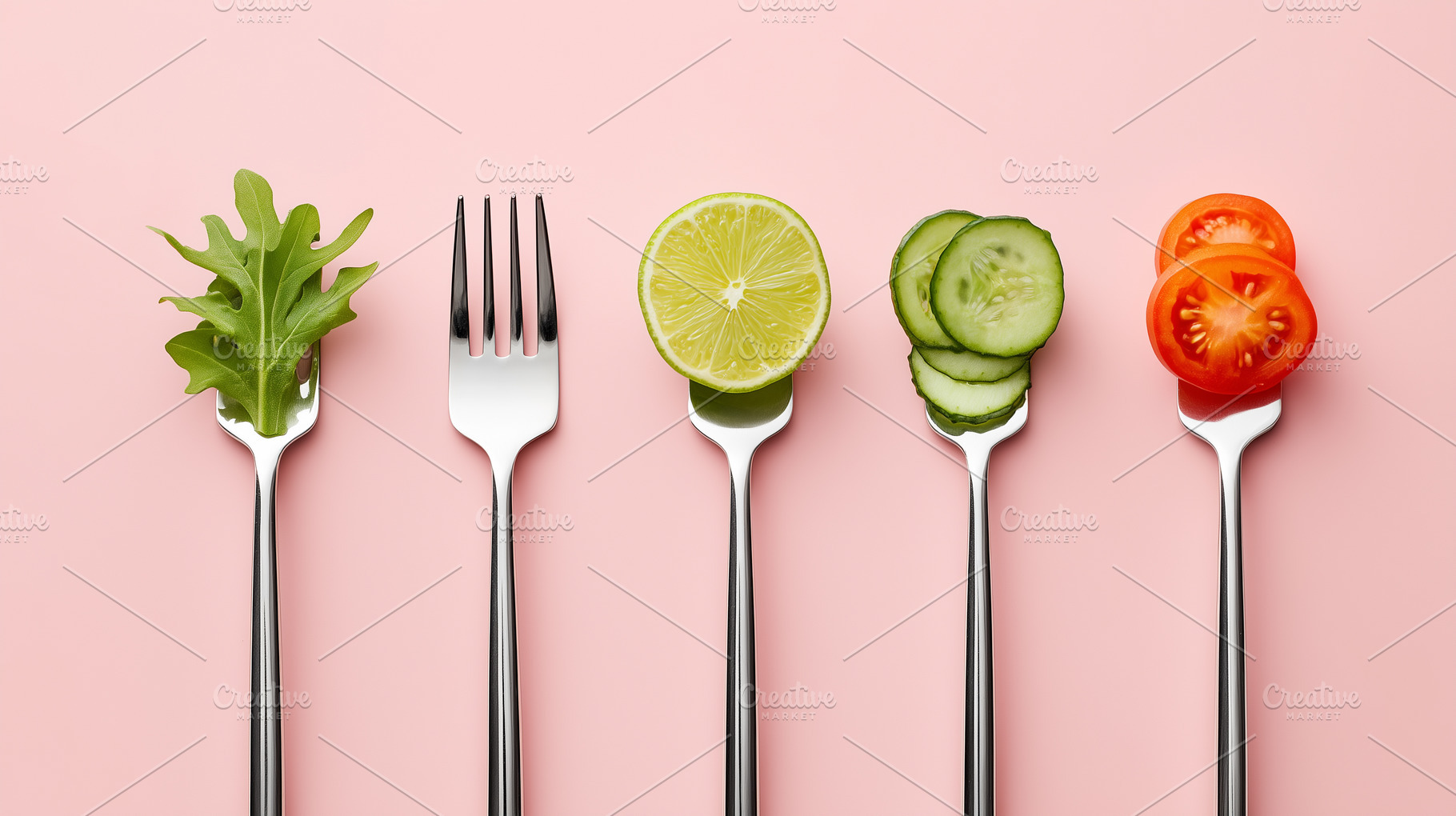 Fresh veggies on forks, a Photo by MistyDay