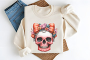 Watercolor Coquette Skull Clipart, a Seasonal Illustration by RobertsArt (Thumbnail 6 of 7)