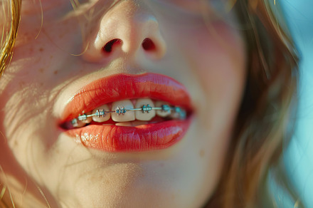 Young woman with modern braces on teeth, dental care concept, a Health & Medical Photo by AlyaAnd