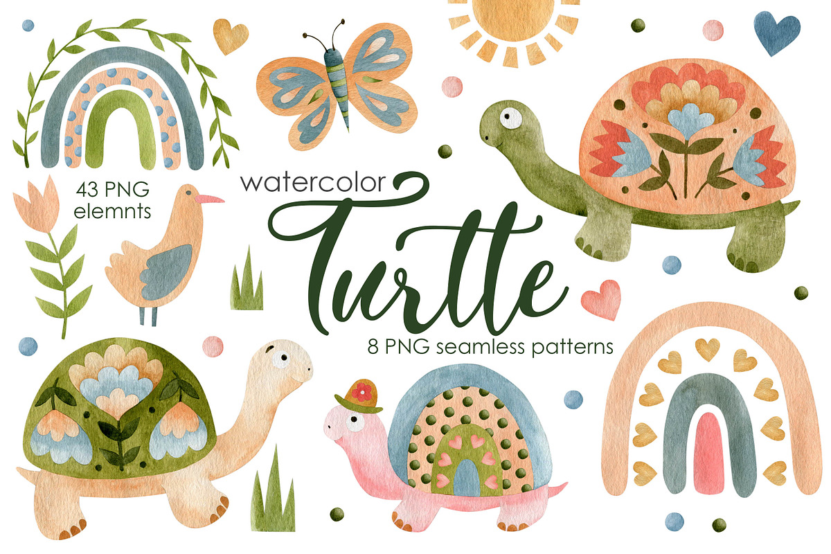 Watercolor turtle & rainbow, an Animal Illustration by Kira Konoshenko (Photo 1 of 10)