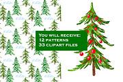 Christmas Tree Clipart & Patterns, a Pattern Graphic by Lagmar Design (Thumbnail 2 of 13)