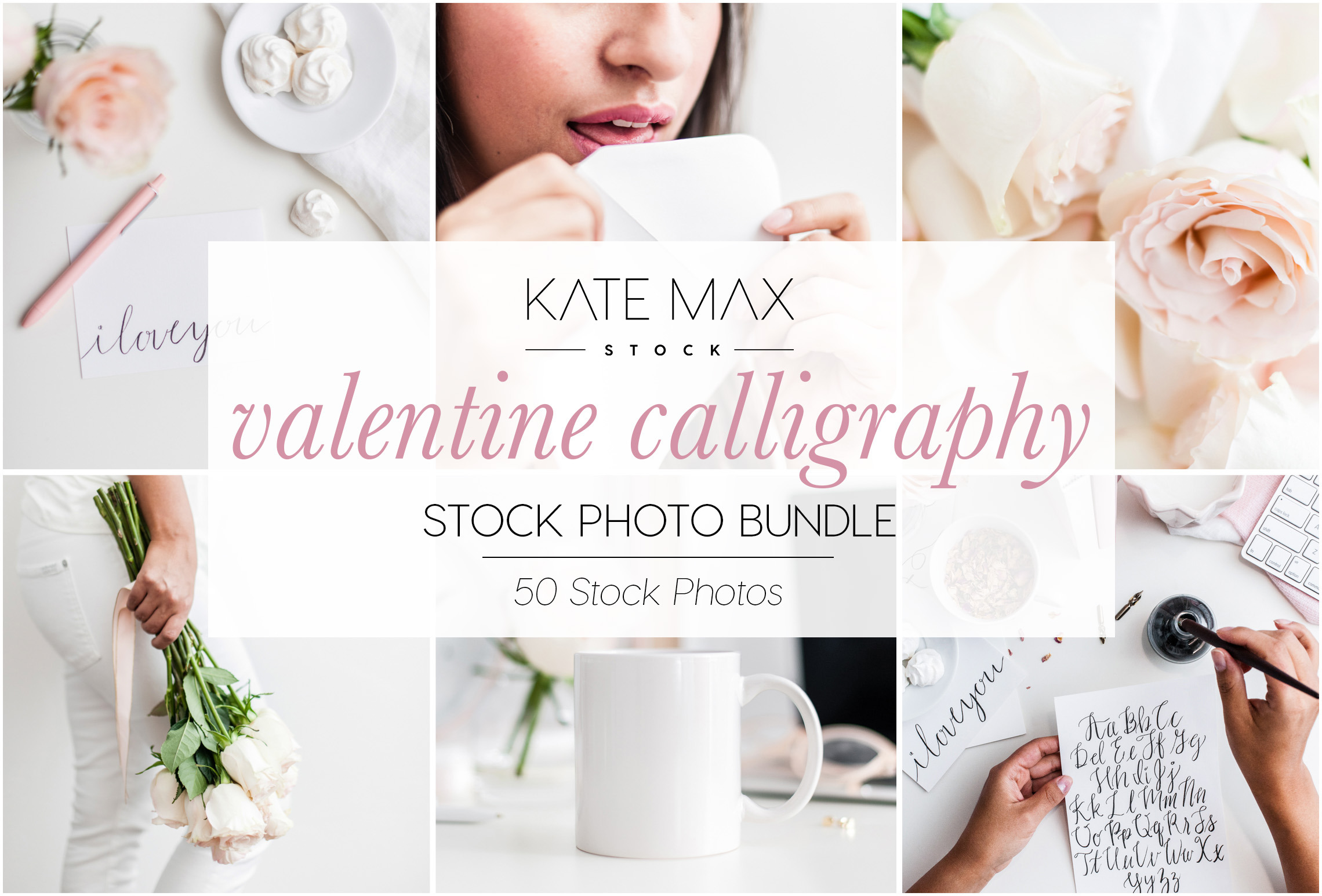 Valentine Calligraphy Photo Bundle, a Mockup by Styled Stock House