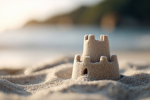 Small sandcastle on a sunlit beach, a Nature Photo by MistyDay