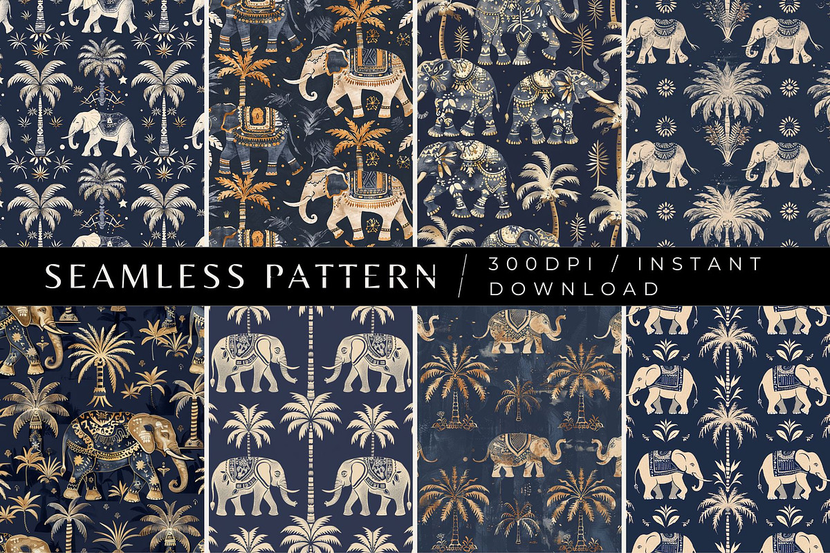 8 Tribal Elephant Seamless Patterns, a Pattern Graphic by Inknfolly (Photo 1 of 5)