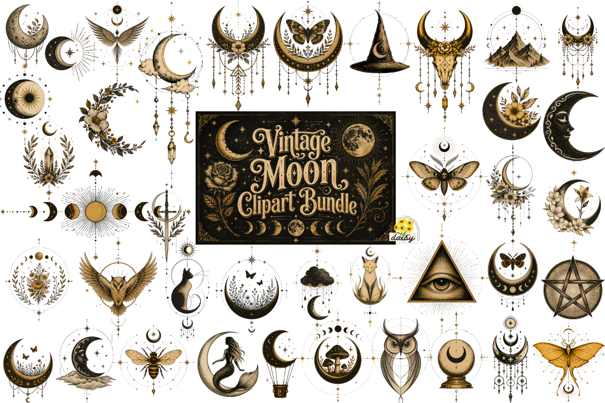 Retro Vintage Moon Clipart Bundle, an Object Graphic by Daisy Design (Photo 3 of 12)