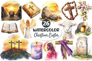 Christian Easter Watercolor Clipart, an Illustration by Dream Creation