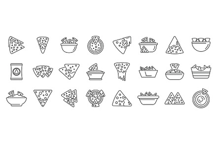 Nachos icons set outline vector, a Food Illustration by Ylivdesign