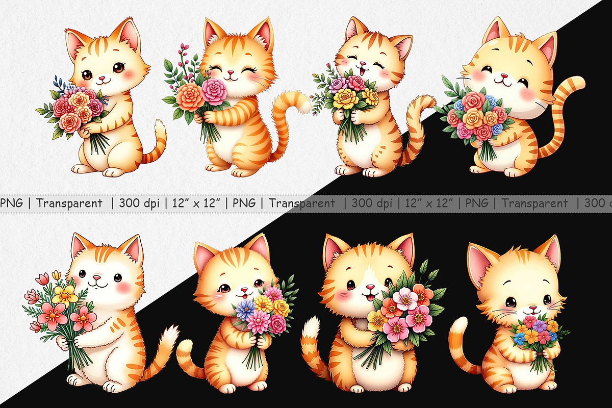 Cat Spring Bouquet Clipart, a Graphic by Artnoy (Photo 2 of 5)