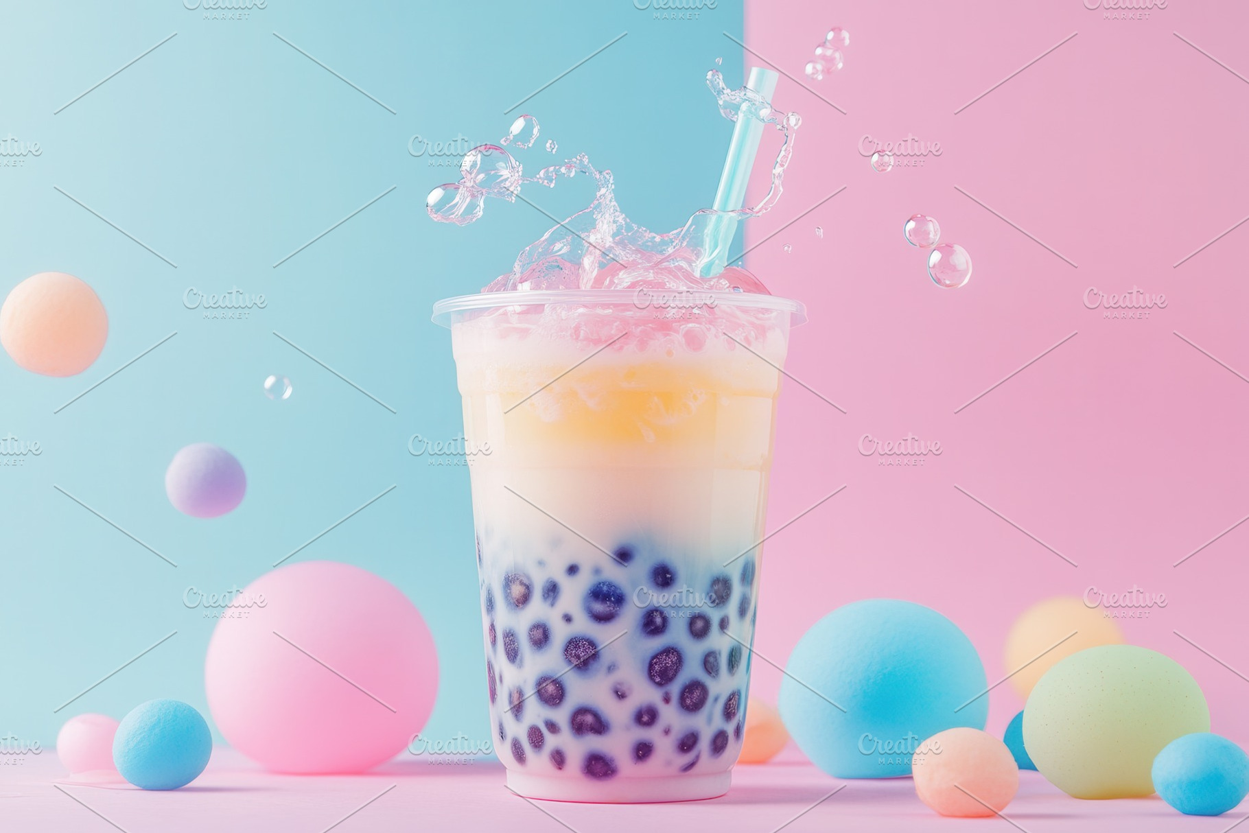 A plastic cup of boba milk tea, a Photo by Pavel_design