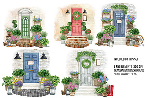 Watercolor Spring Front Door Clipart