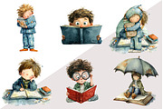 Watercolor Bookish Kids, an Illustration by Design Market (Thumbnail 3 of 3)