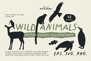 Wild Animals - 30 Vector Shapes, an Object Graphic by line & plane