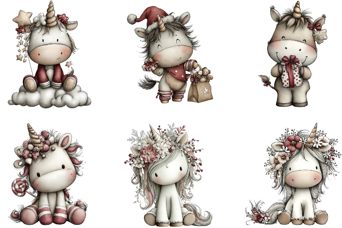 Christmas Unicorn Clipart, an Illustration by CraftArtStudio (Photo 2 of 6)