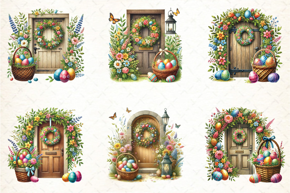 watercolor Easter Doors Clipart, an Illustration by DreamCafeArt (Photo 2 of 5)