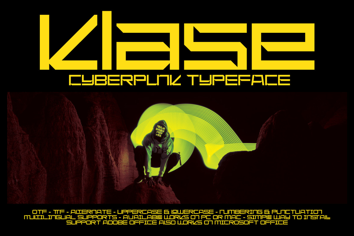 Klase - Cyberpunk Font, a Sans Serif Font by tebaltipislab (Photo 1 of 9)