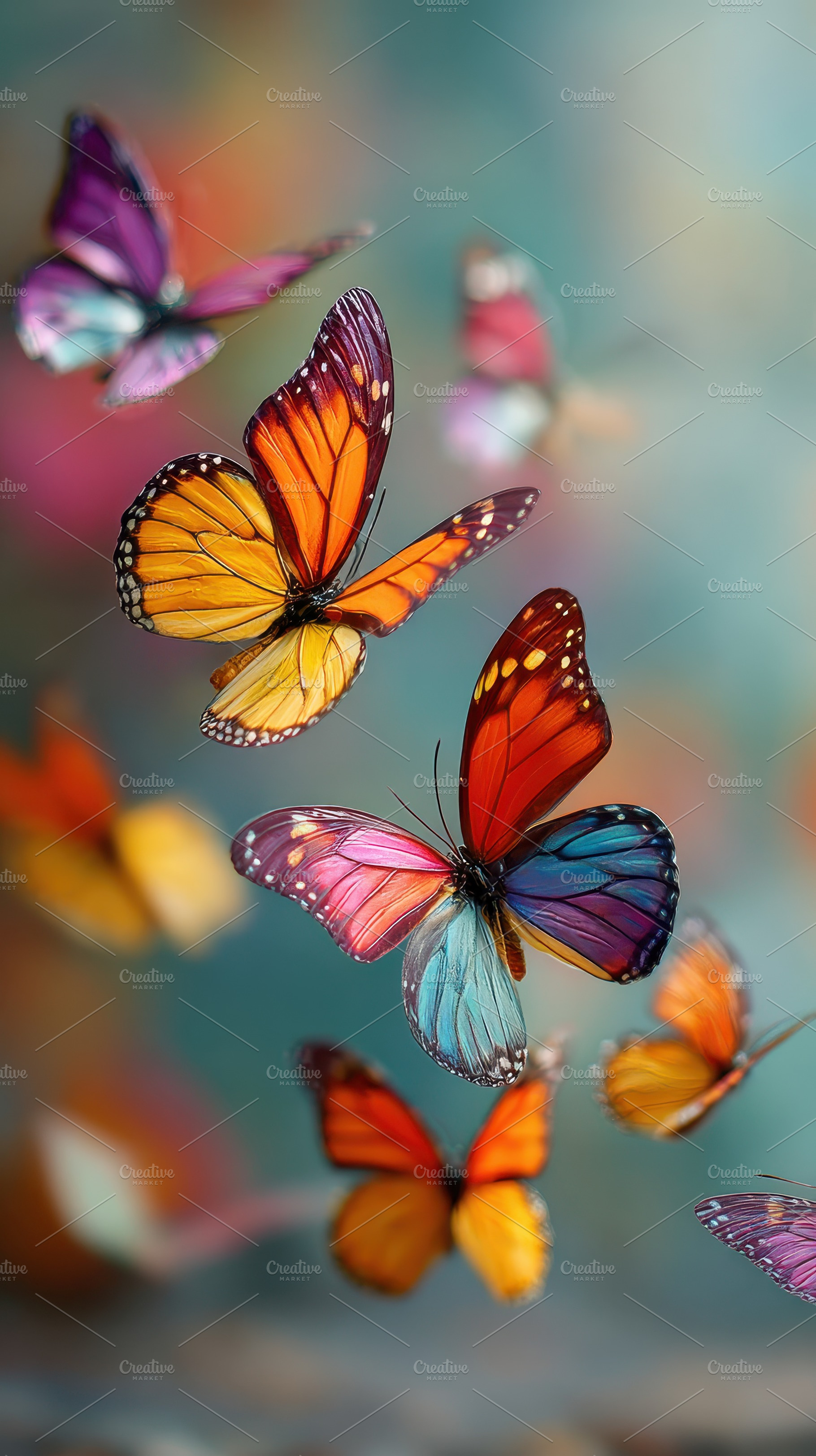 Colorful Butterflies in Flight Natur, a Photo by Pixeness Studio