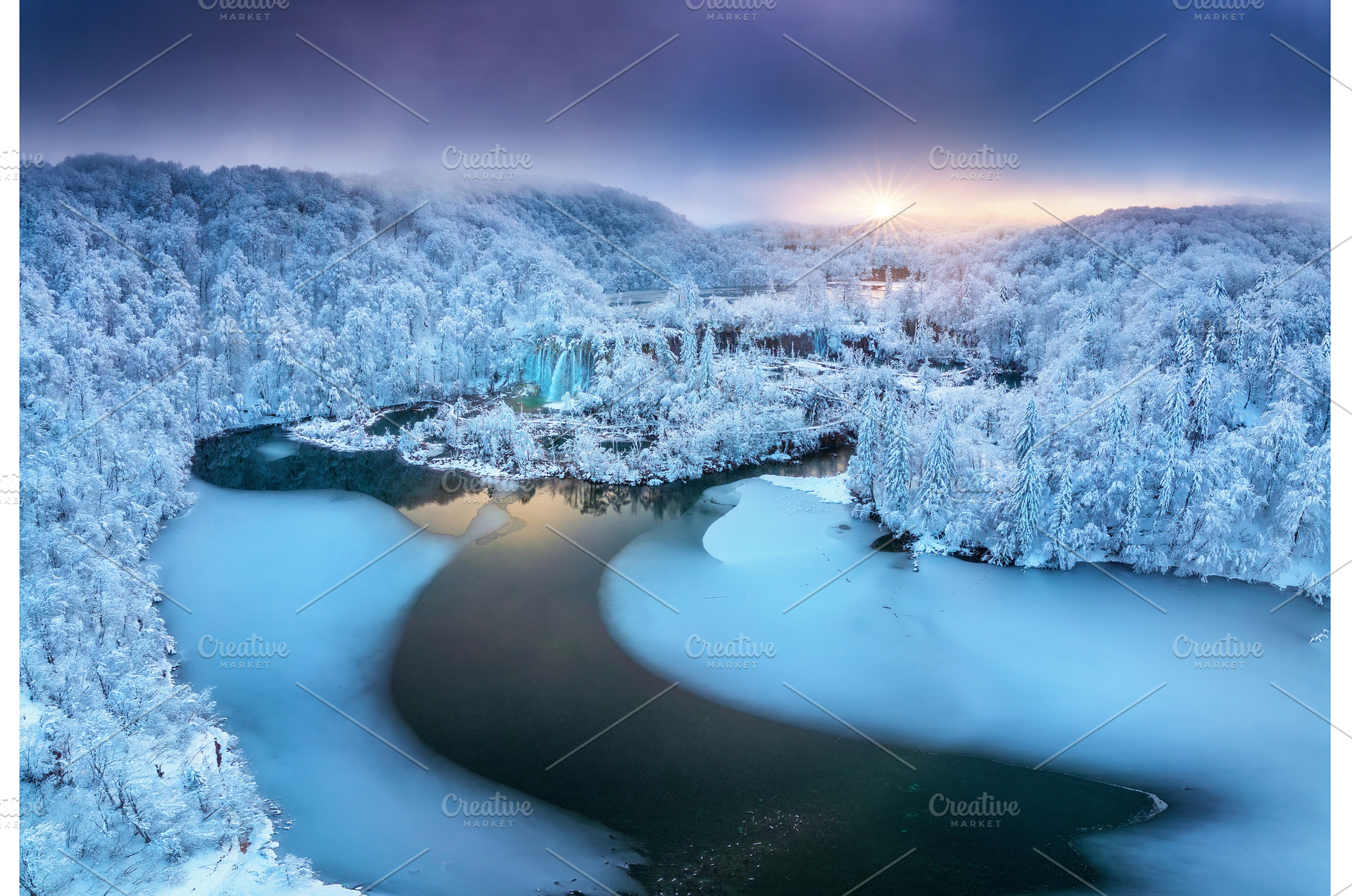 Aerial view of frozen lakes, a Nature Photo by den-belitsky