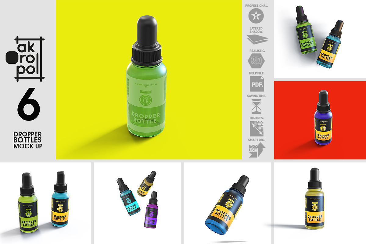 Dropper Bottles Mock Up, a Cups & Container Mockup by akropol (Photo 3 of 6)