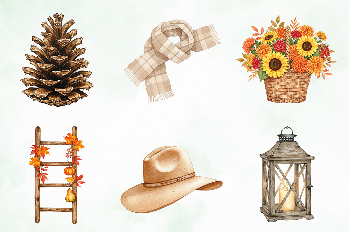 Neutral Rustic Coquette Fall Clipart, an Illustration by Creative Art (Photo 2 of 9)
