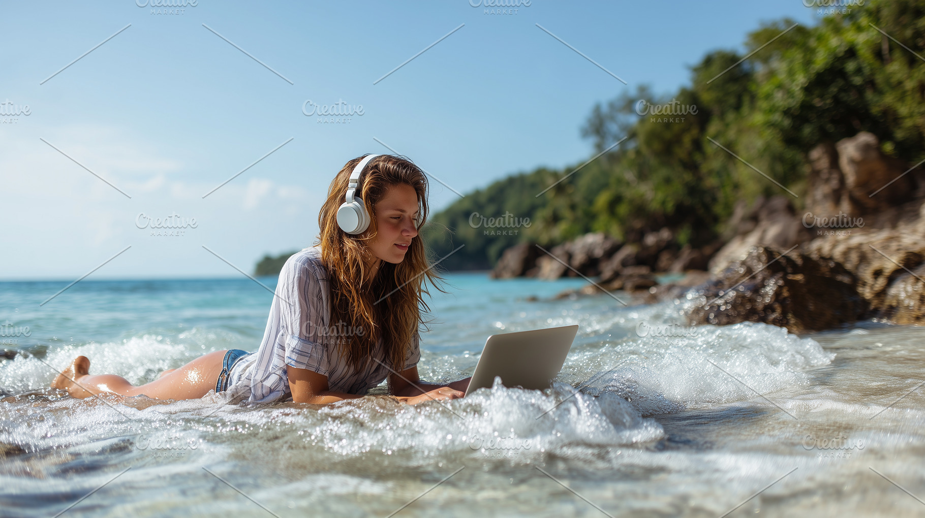 Digital nomad - Young woman on beach, a Technology Photo by MistyDay