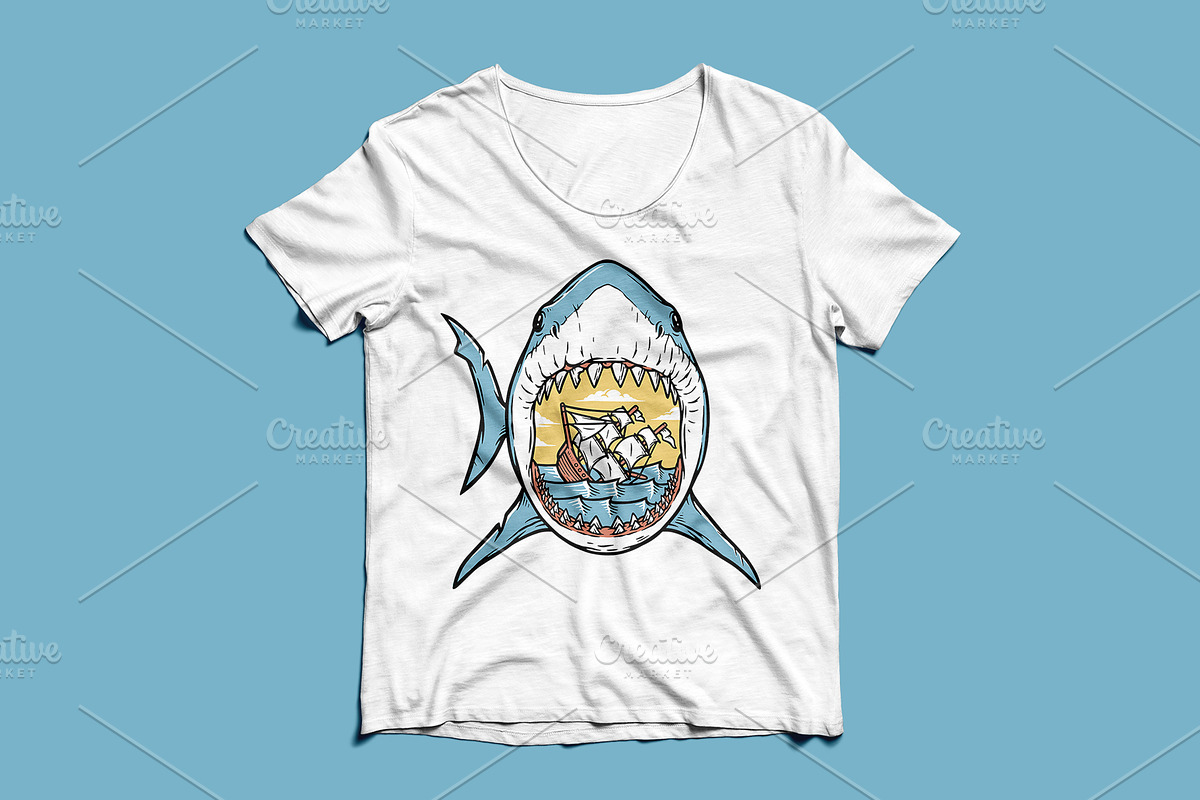 ships sink in the mouth of the shark, an Animal Illustration by gunaonedesign (Photo 3 of 4)