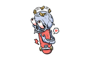 funny skull with skateboard, a Person Illustration by gunaonedesign