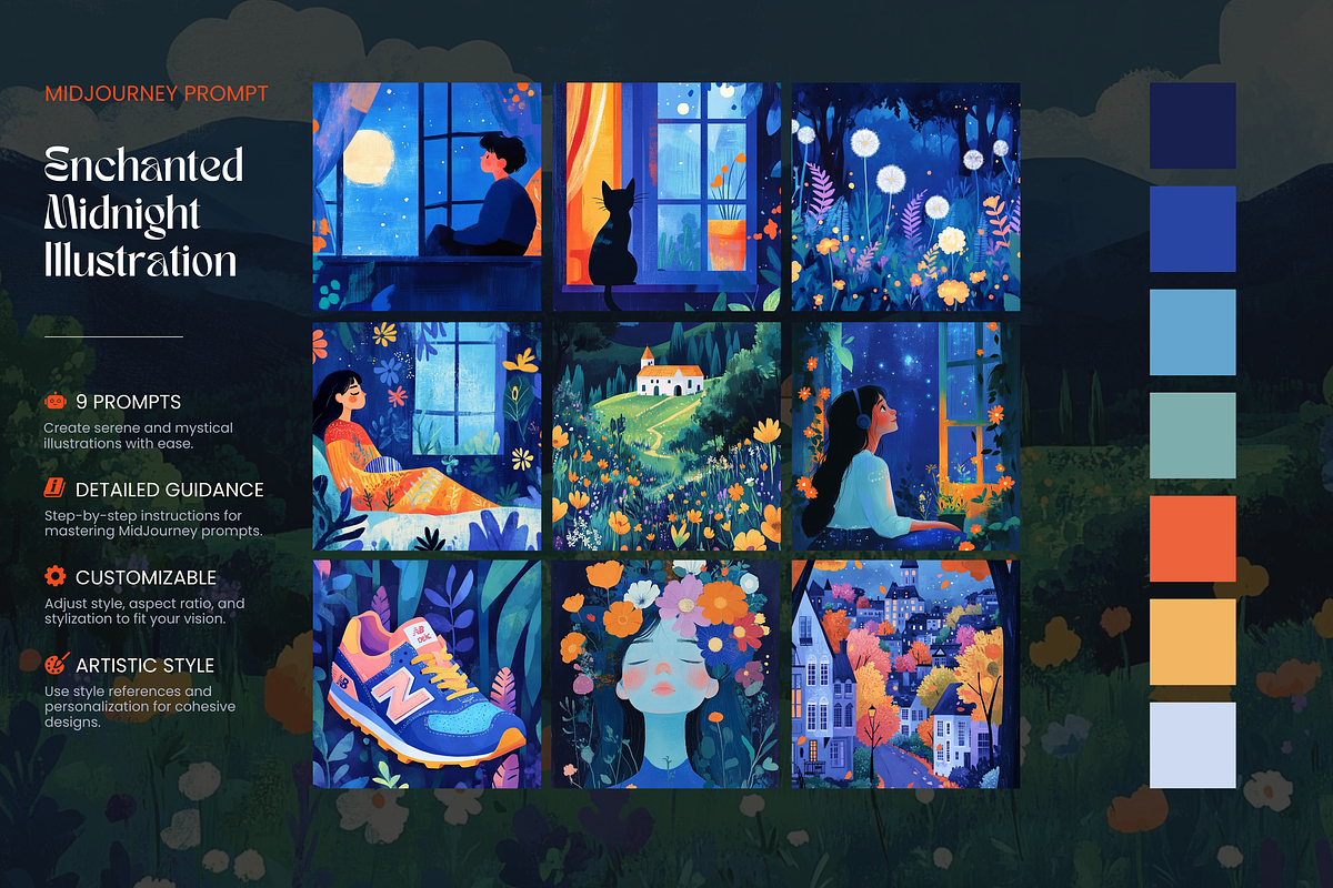 Enchanted Midnight MidJourney Prompt, a Decorative Illustration by Artimind Studio (Photo 1 of 9)