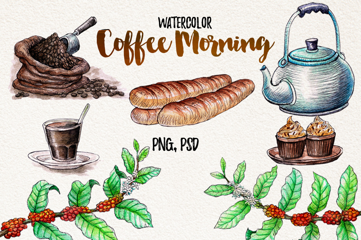 Watercolor Coffee Element, a Food Illustration by Graphobia (Photo 3 of 10)