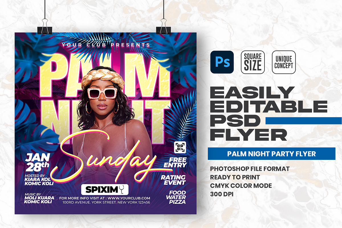 Palm Night Party Flyer Design, a Flyer Template by Shajib Shikder (Photo 1 of 2)