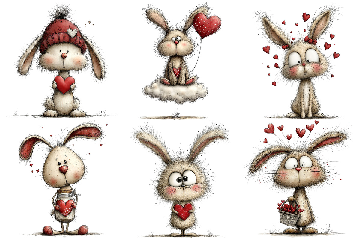 Whimsical Bunny Valentine's Day Clip, an Illustration by Pixels.Craft (Photo 2 of 5)