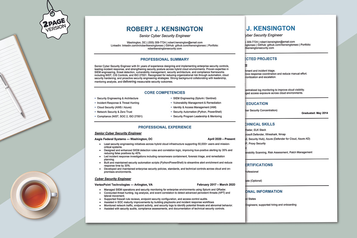 ATS Resume for Cyber Security, a Resume Template by Design_Xlab (Photo 2 of 10)