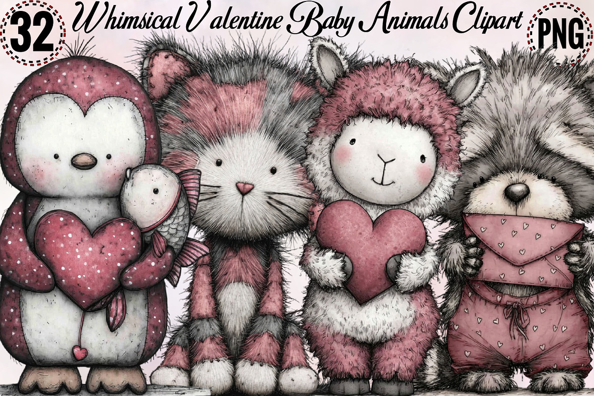 Whimsical Valentine Baby Animals Cli, an Illustration by SVGArt (Photo 1 of 7)