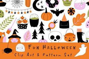 Fun Halloween Clip Art & Pattern Set