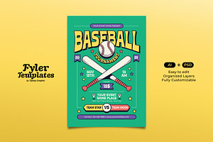 Retro Baseball Tournament Flyer, a Flyer Template by Tiptop Graphic