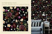 Dark Botanical Flowers pattern&motif, a Decorative Illustration by PenguinArtStudio (Thumbnail 2 of 6)