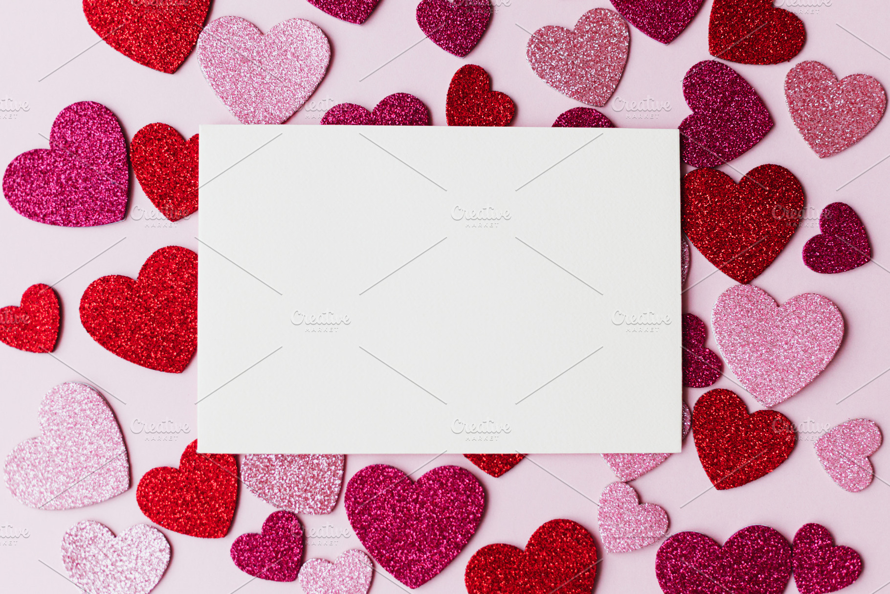Valentines day card mockup. Empty greeting card flat lay with st, a Holiday Photo by Sonjachni