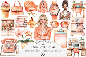 Watercolor Lady Boss clipart, an Illustration by Design Market
