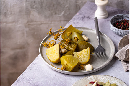 Bowl of pickled marinated cucumbers