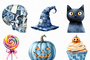 Watercolor Blue Patchwork Halloween, an Illustration by Craft Nest (Thumbnail 2 of 6)