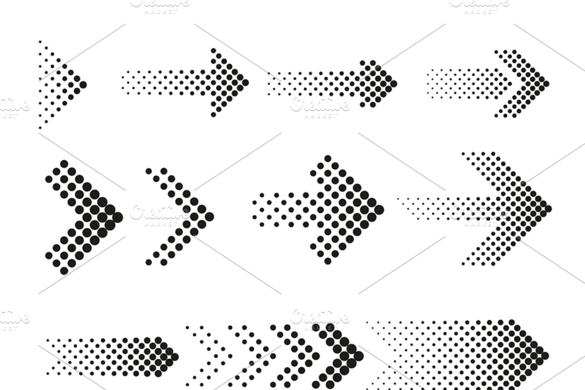 Dotted halftone arrows vector set, an Outline Icon by Microvector